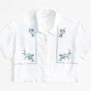 SET! abercrombie kids linen blend White skort and Shirt with Floral Embroidery